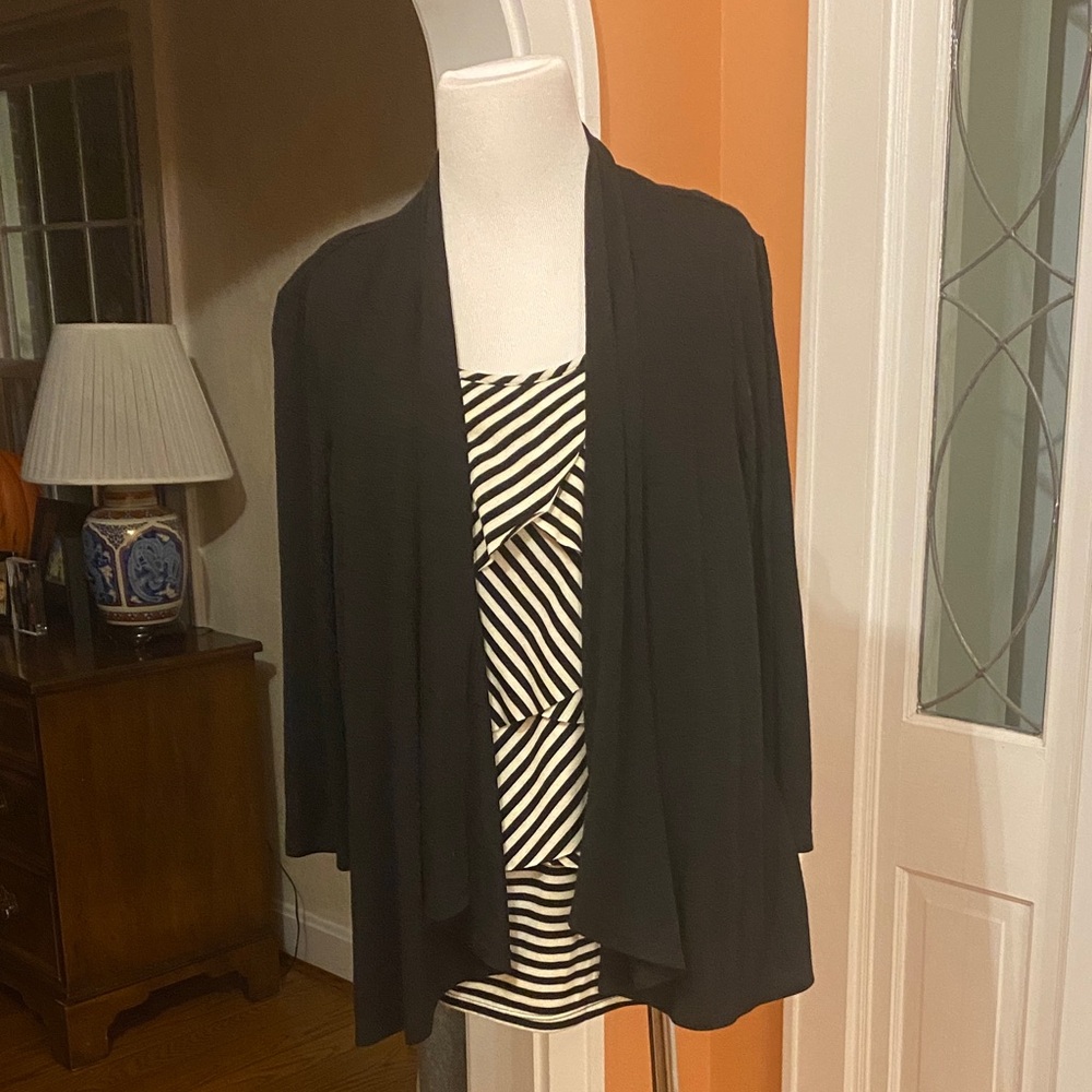 Notations one piece Black Women's Cardigan with Striped Cami